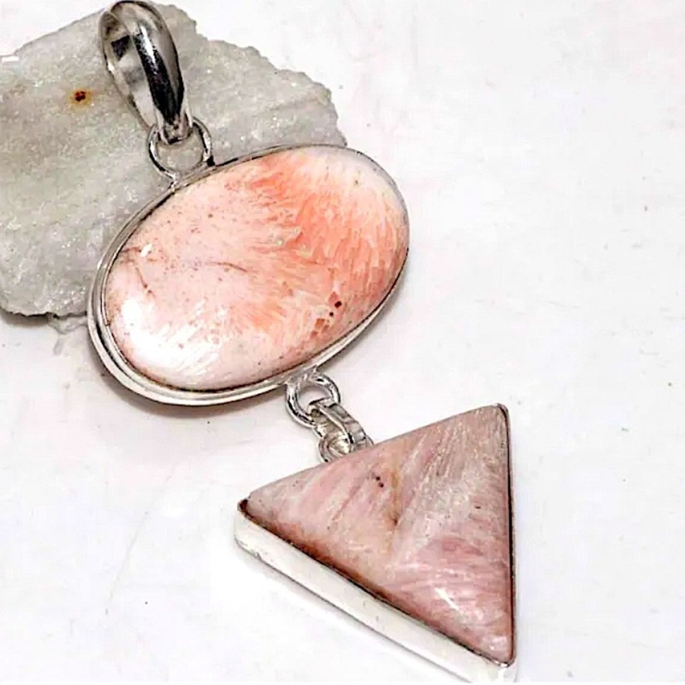 Sterling Silver Scolecite Gemstone Necklace Charm Pendant Statement